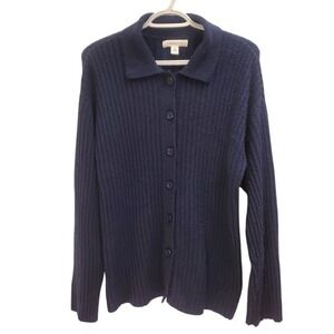 Treasure Bond Cardigan Ribbed Knit Button Down Long Sleeve Blue Size M